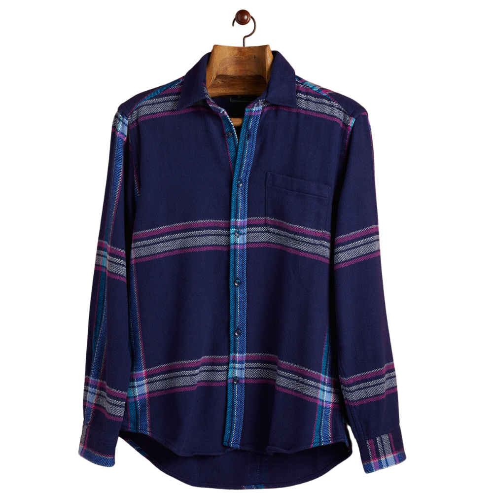 Portuguese Flannel Trim Shirt in Blue