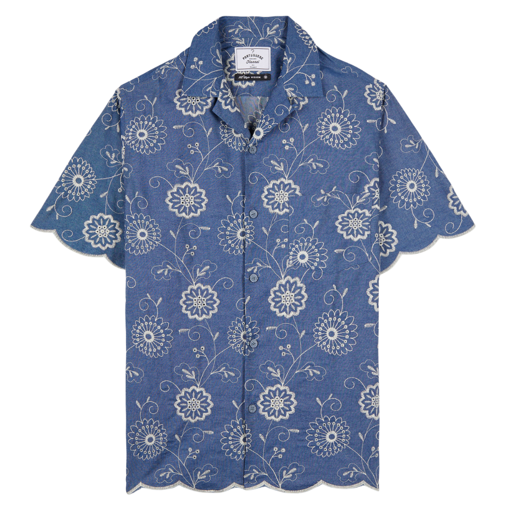 Portuguese Flannel Denim Embroidery 2 Shirt in Blue