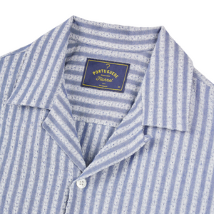 Portuguese Flannel Jacquard Chambray Shirt in Blue