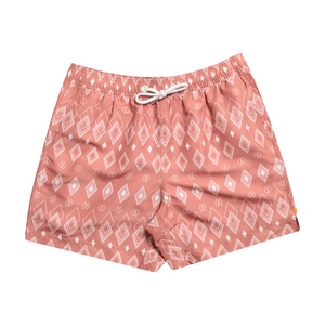 Far Afield Printed Diamond Swim Shorts in Light Mahogany Pink