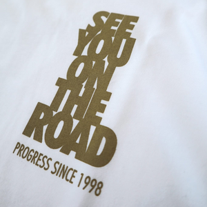 Progressing Running Club On The Road Short Sleeve T-shirt in White and Taupe
