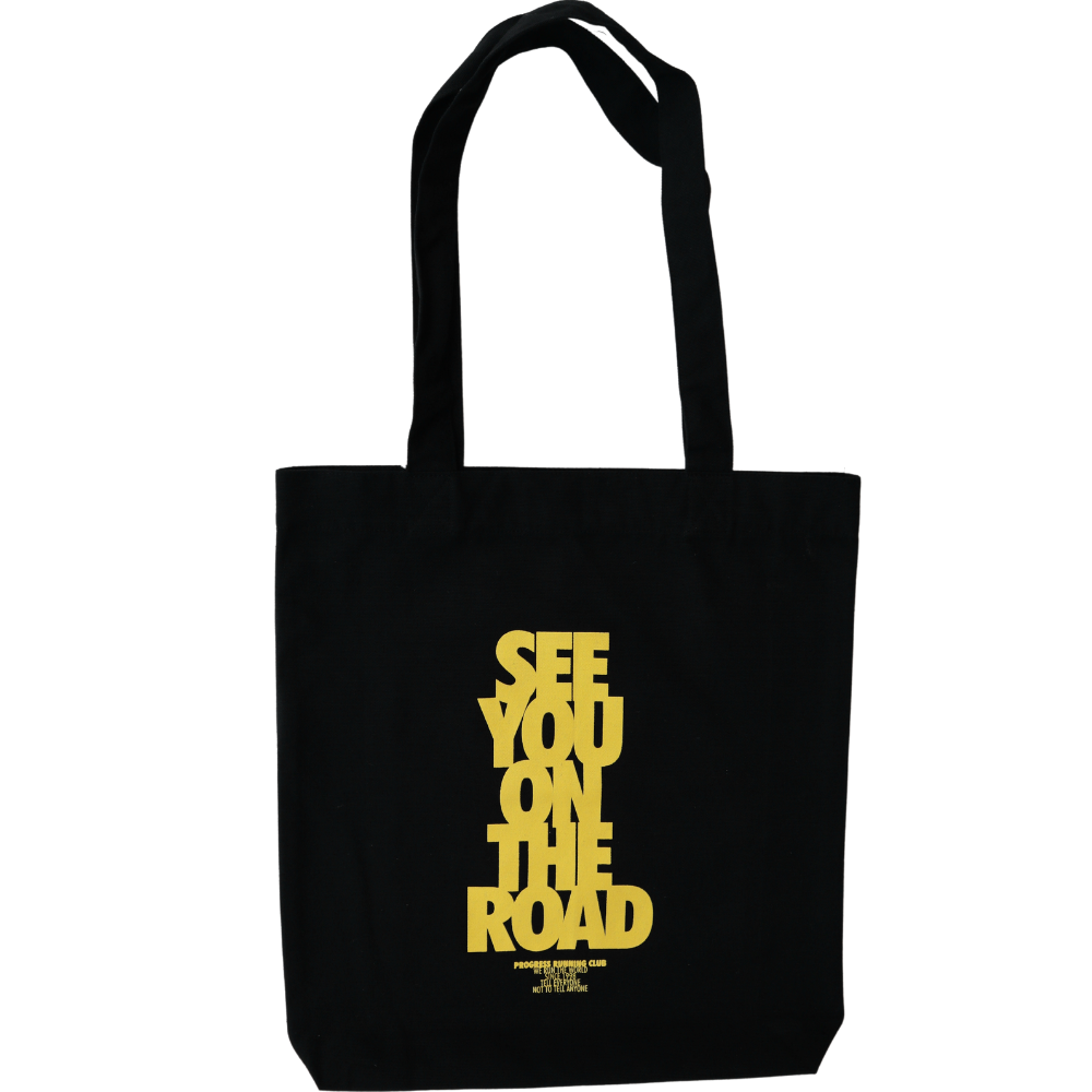 Progress Running Club On The Road Tote Bag in Black and Neon Yellow