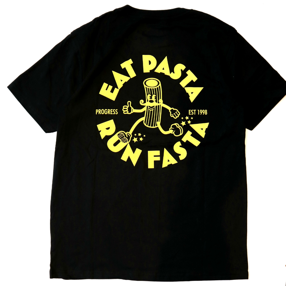 Progress Running Eat Pasta Short Sleeve T-Shirt in Black and Neon Yellow