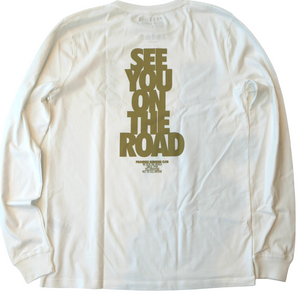 Progress Running Club See You on the Road Long Sleeve T-Shirt in White and Taupe